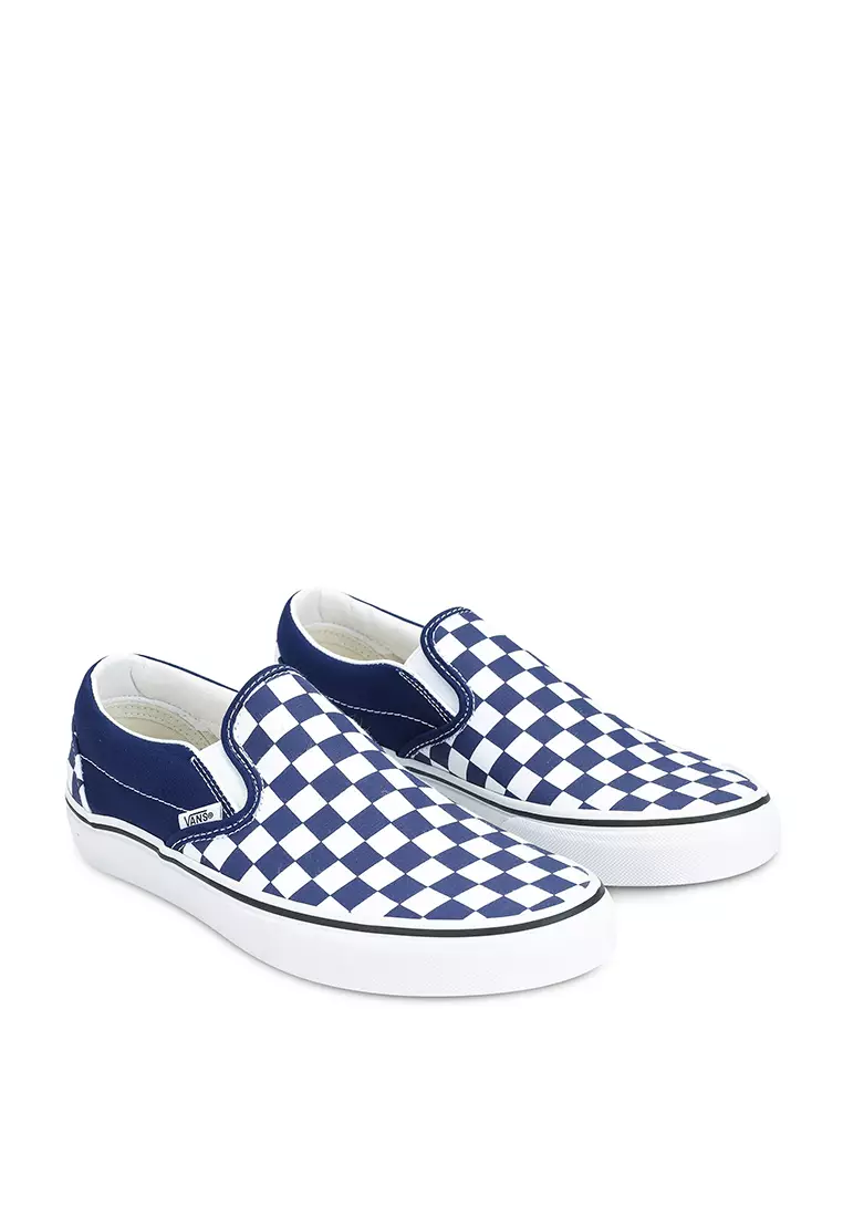 Dark blue checkered on sale slip on vans