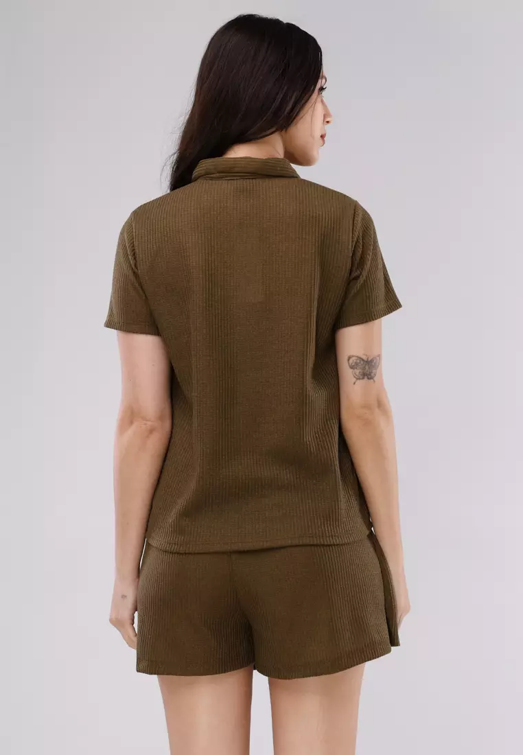 Special Cotton Waffle Knits Terno Blouse & Skort