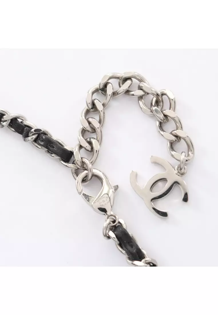 Pre-Loved Chanel coco mark necklace leather Silver black yellow B21B