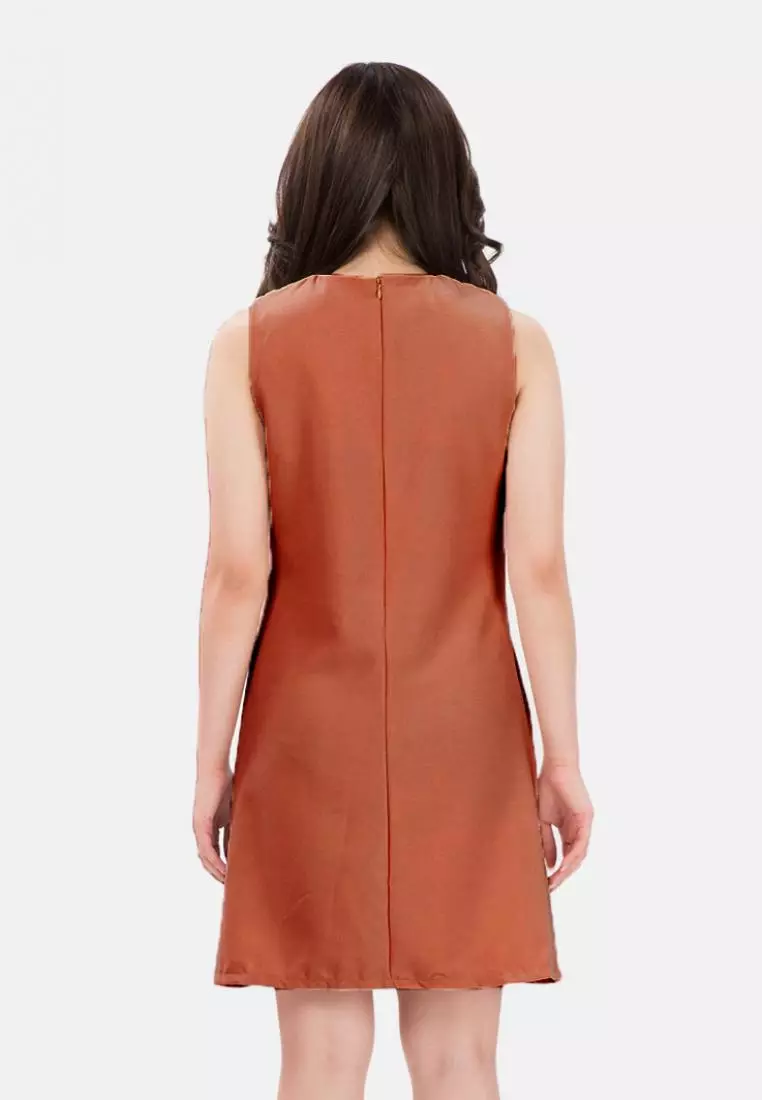 Three Colour Mini Dress in Brown