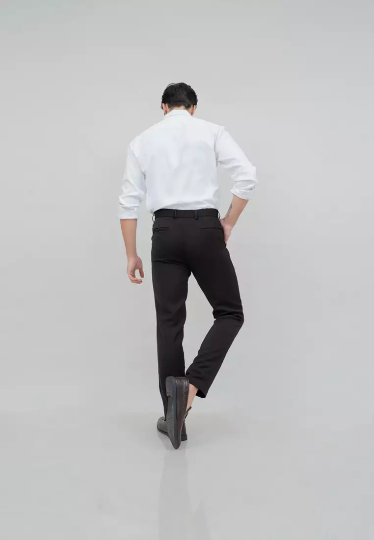 Celana panjang pria kerja formal bahan slim fit PINGGANG KARET Cokelat