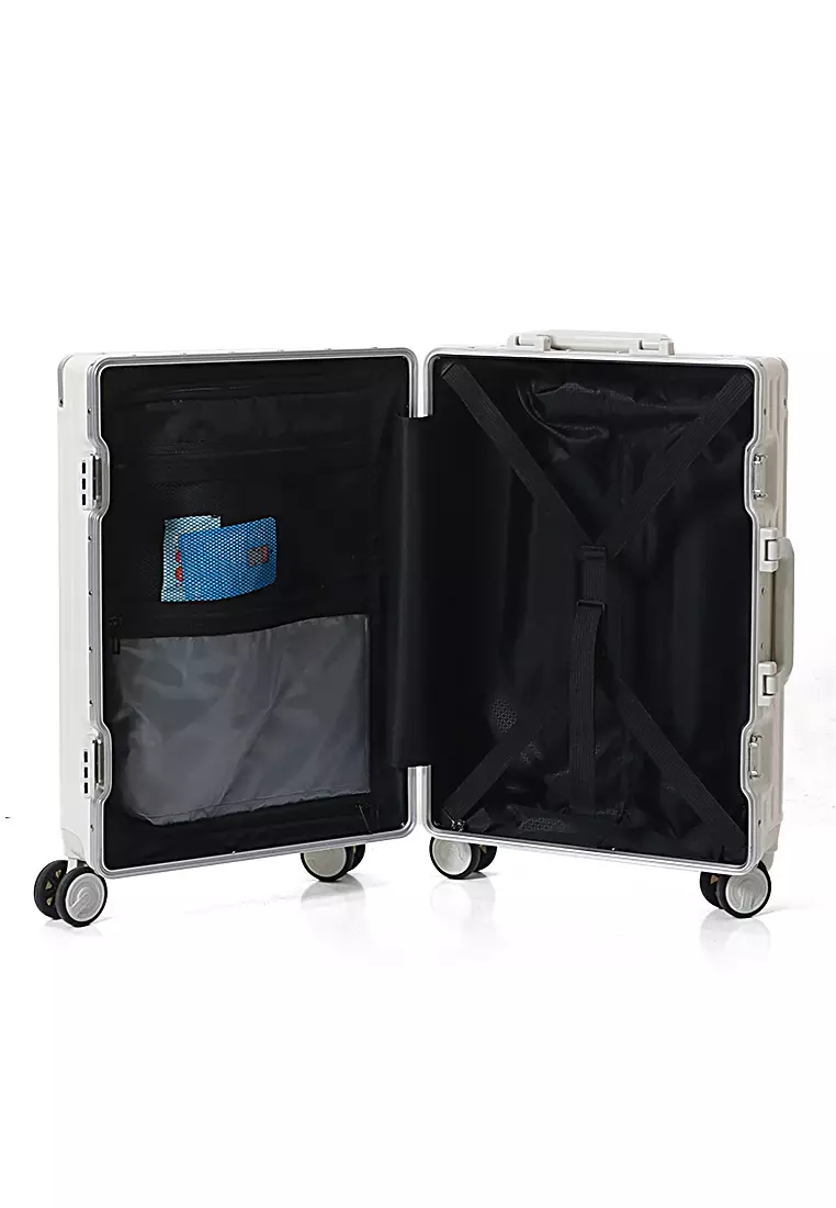 Barayev Koper Alumunium Frame Size 20 Inch Travel Bag Unisex Large Compartment  TSA Lock Material Polycarbonate ORIGINAL - White