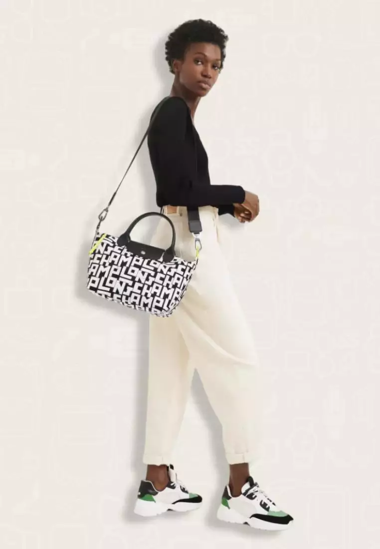 Longchamp Le Pliage LGP M Handbag Black White