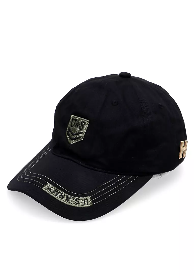 Drsh Topi Caps Baseball Unisex Casual Army Resizable Strap Material Cotton Drill ORIGINAL - Black