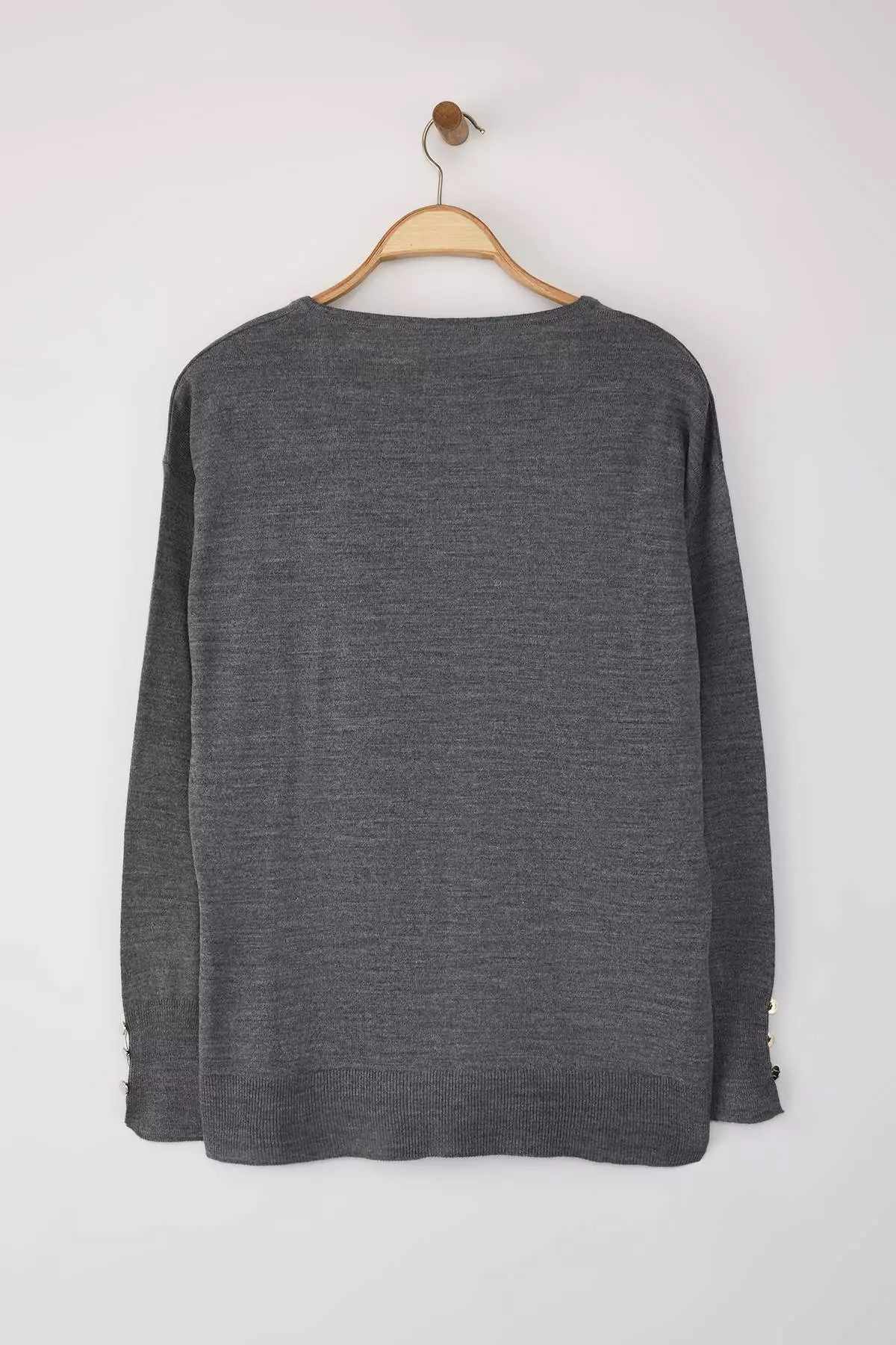 Anthracite V-Neck Button Detailed Knitwear Sweater Tbbaw23An00043