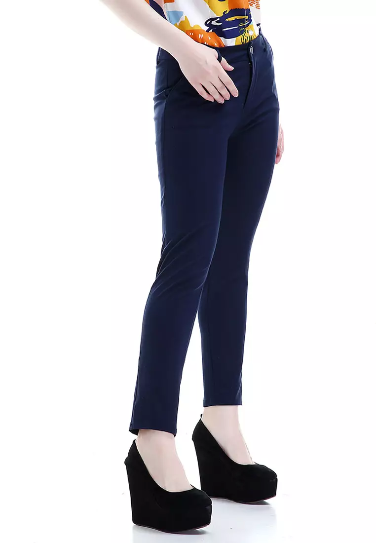 Tinsley Celana Chino Bawahan Wanita Kasual Motif Solid Long Pants Woman - Navy