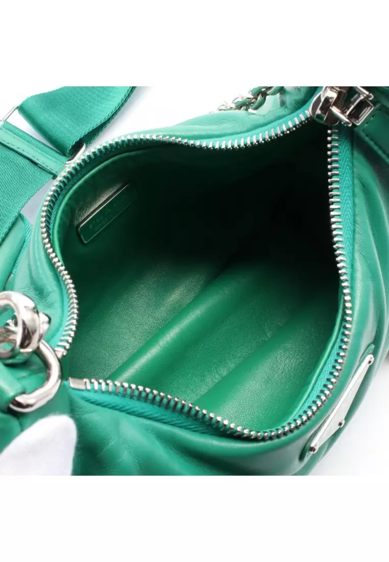Pre-Loved Prada Re-Edition 2006 embroidery drill DRILL RIAMO FI chain shoulder bag leather green 2WAY