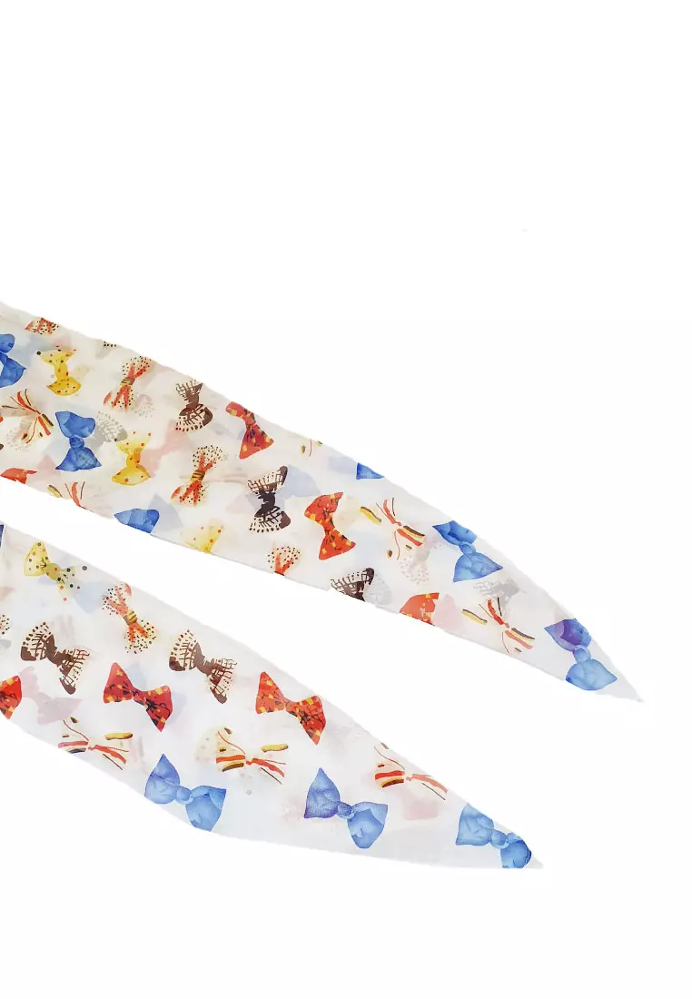 Bows Silk-Feel Scarf White