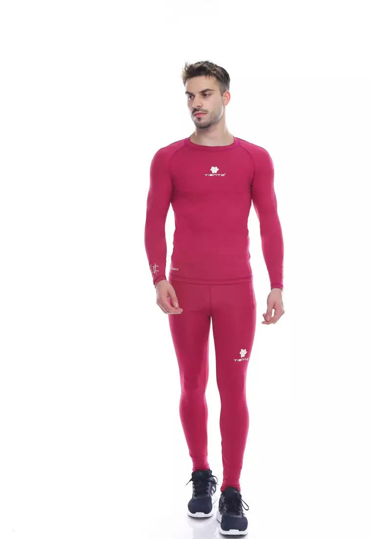 Tiento Man Baselayer Baju Ketat Manset Olahraga Pria Long Sleeve Pink Rashguard Sport Original