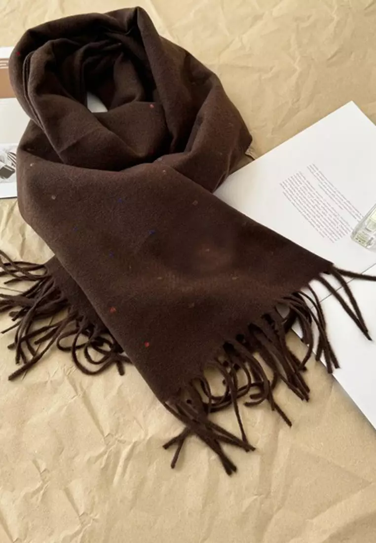 Aksesoris Wanita Polka Dots Cashmere Pashmina Syal Wanita Tebal Kasmir Chocolate