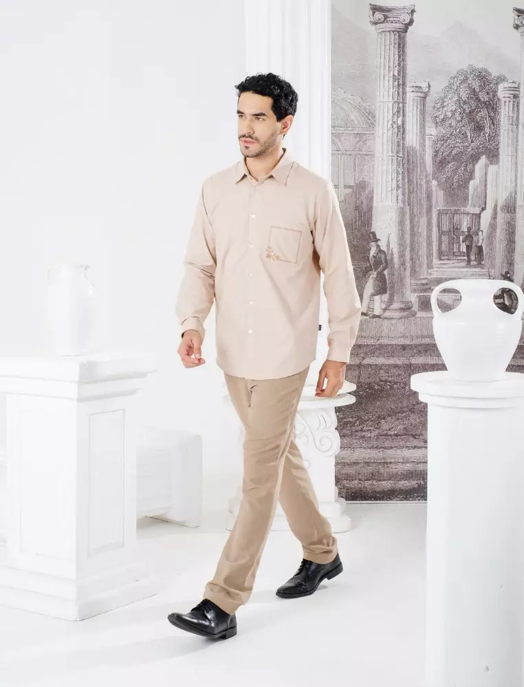 CLAY Menswear Khaki - Baju Koko Pria Lengan Panjang - Bahan Premium Cotton Blend