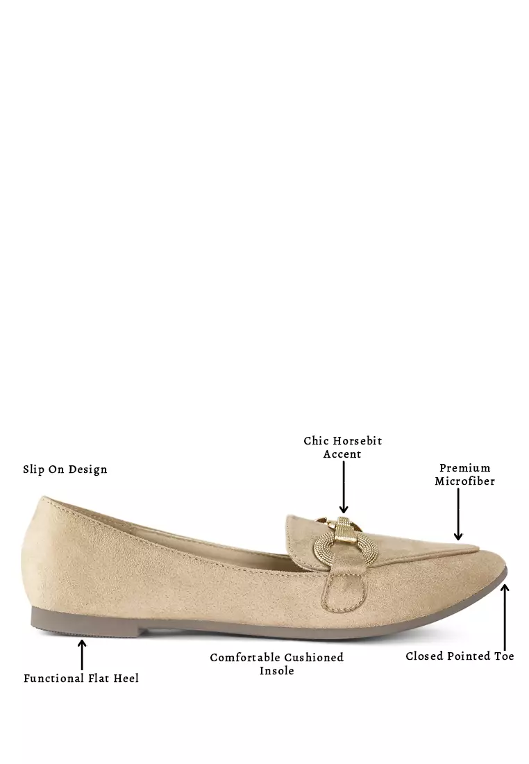 Sepatu Loafer Fleksibel Detail Horsebit dalam Warna Krem