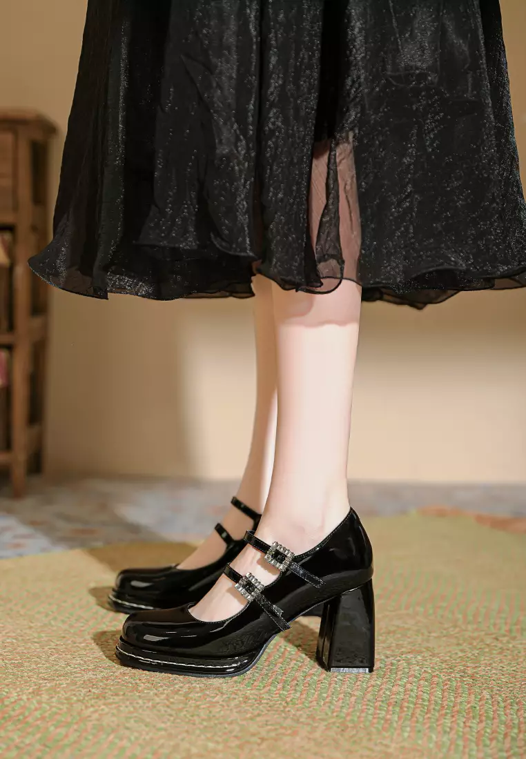 8CM Double Rhinestone Strap Mary Jane Shoes TE1633-2