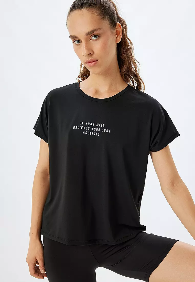 Slogan Printed Comfortable Fit Sports T-Shirt