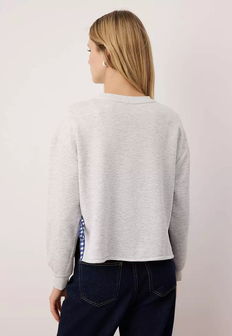 Kar Melanj Ribbon Detailed Crew Neck Thick Fleece Lined Crop Knitted Sweatshirt Twoaw26Sw75