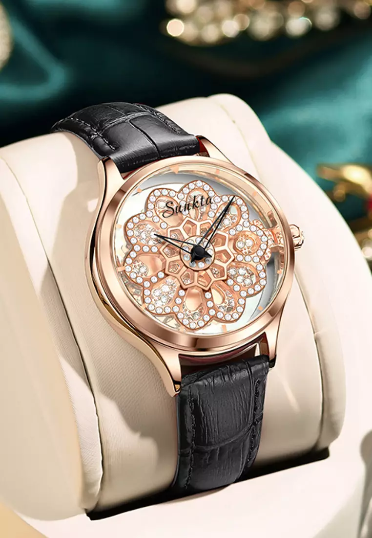 Buy LIGE SUNKTA Ladies Quartz Watch, IP Rose Gold Color Stainless Steel