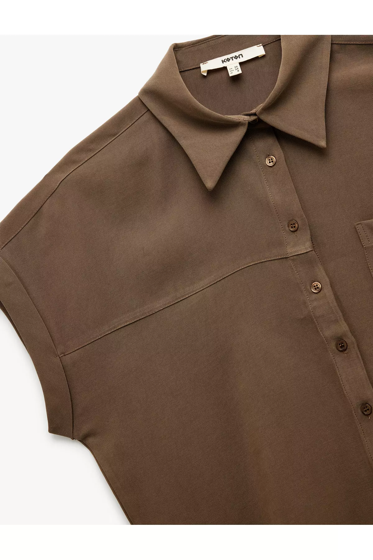 Viscose Fabric Cap Sleeve Classic Collar Pocket Crop Shirt