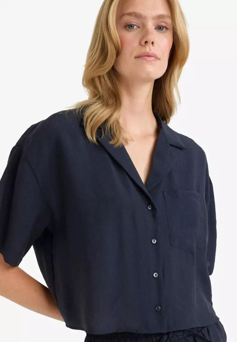 Loose Fit Jacket Lapel Modal Short Sleeve Shirt