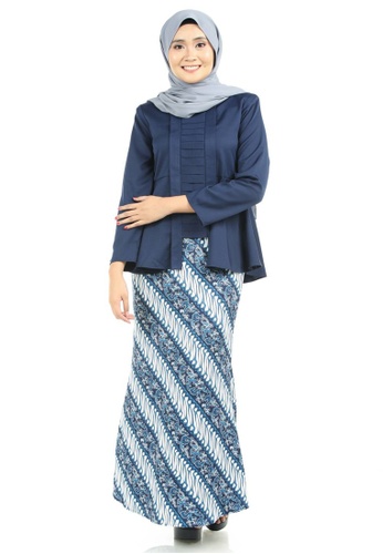Rabiya Kebaya Peplum with Batik Motifs Skirt from Ashura in White and Multi and Navy