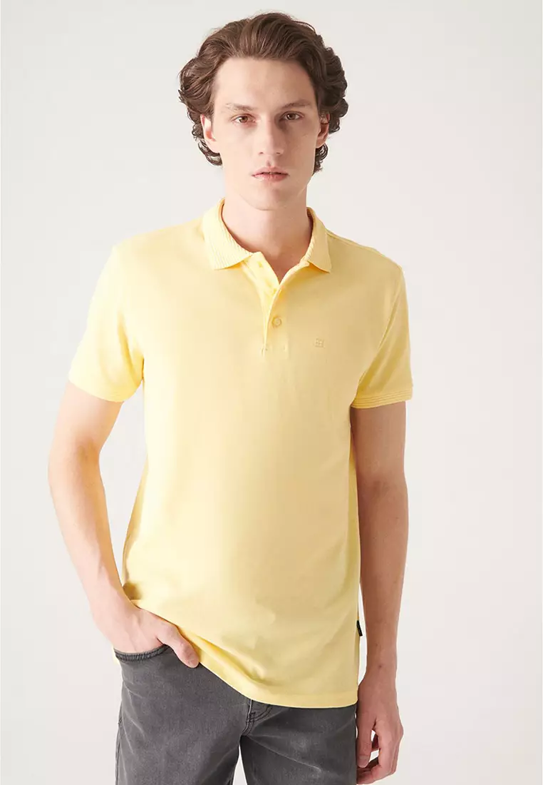 Men's Yellow 3 Button 100% Egyptian Cotton Polo Neck T-Shirt B001027