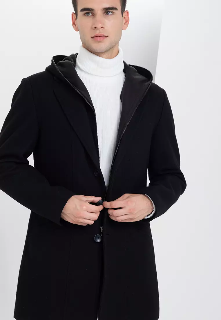 Detachable Hood Woolen Trench Coat