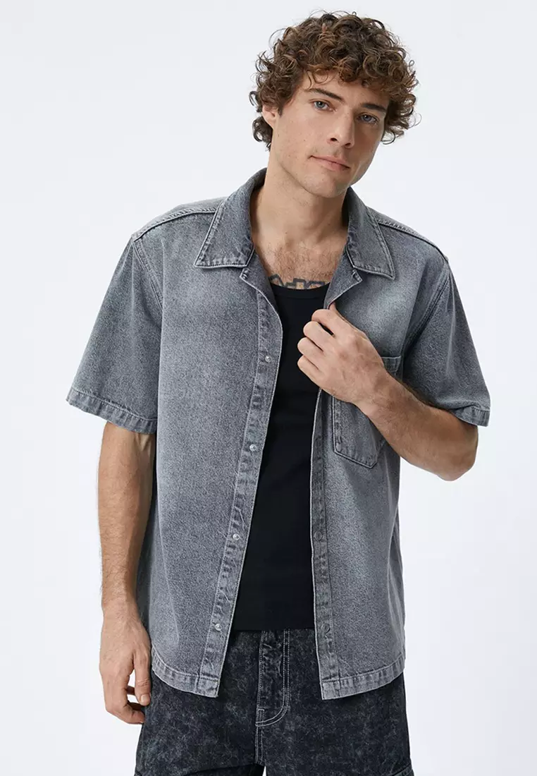 Buy KOTON Oversize Denim Jacket Short Sleeve Pocket Detailed Snap