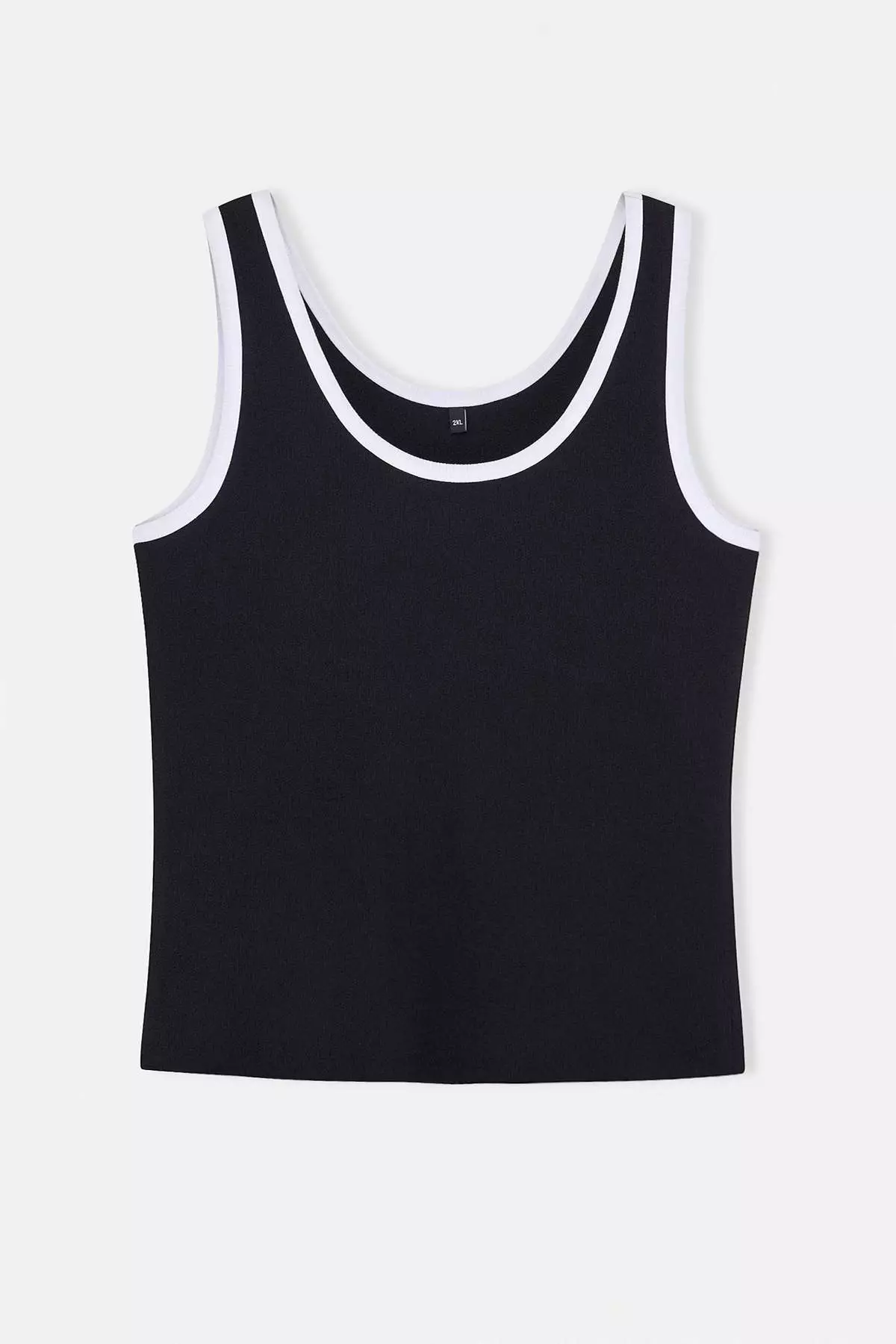 Black Pool Collar Contrast Piping Detailed Plus Size Tank Top Tbbss26Cv00011