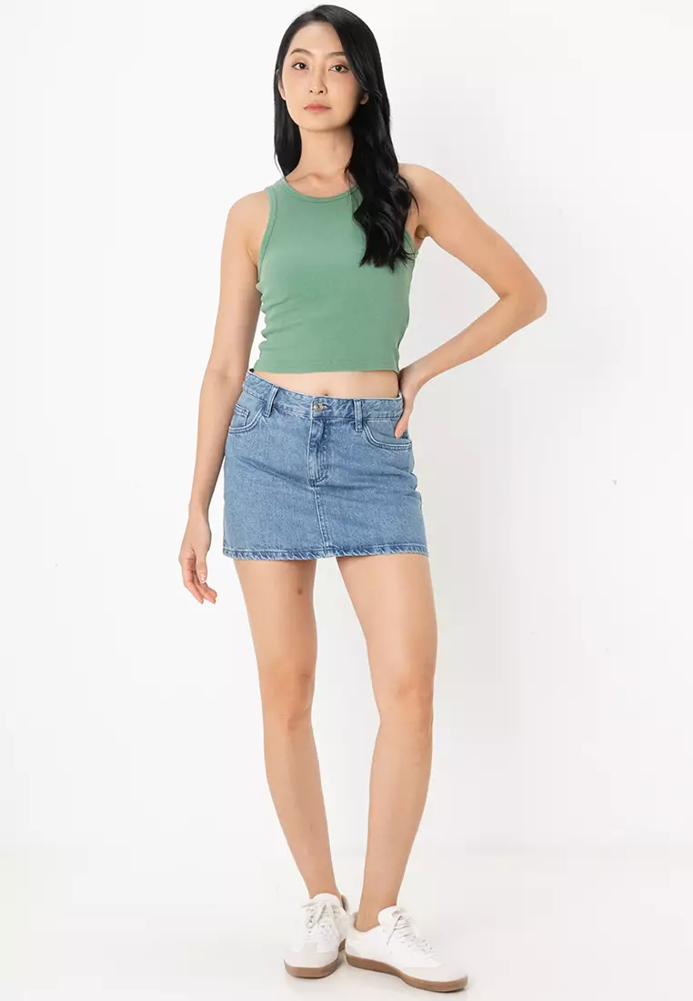 Velma Rib Acid Wash Crop Tank Top