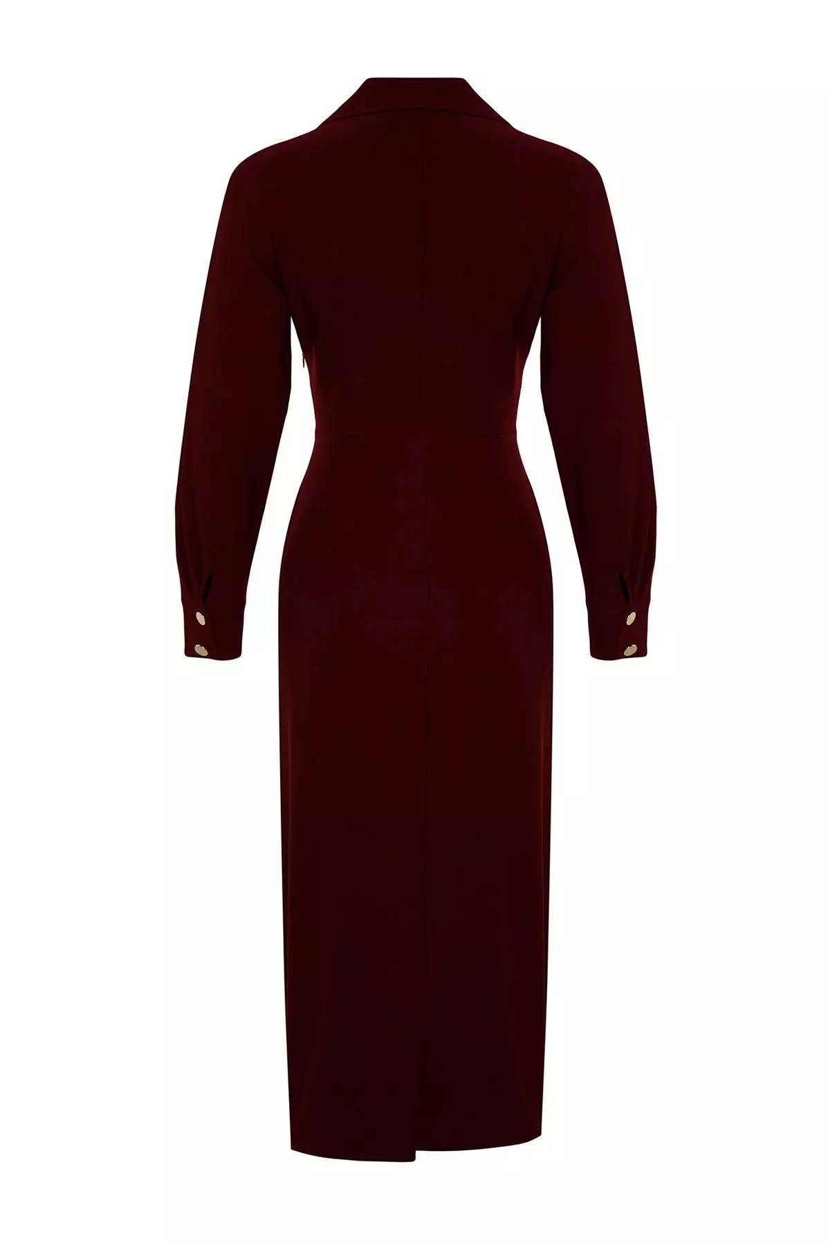Burgundy Double Breasted Collar With Gold Button Detail Woven Dress Tctss24Eb00020
