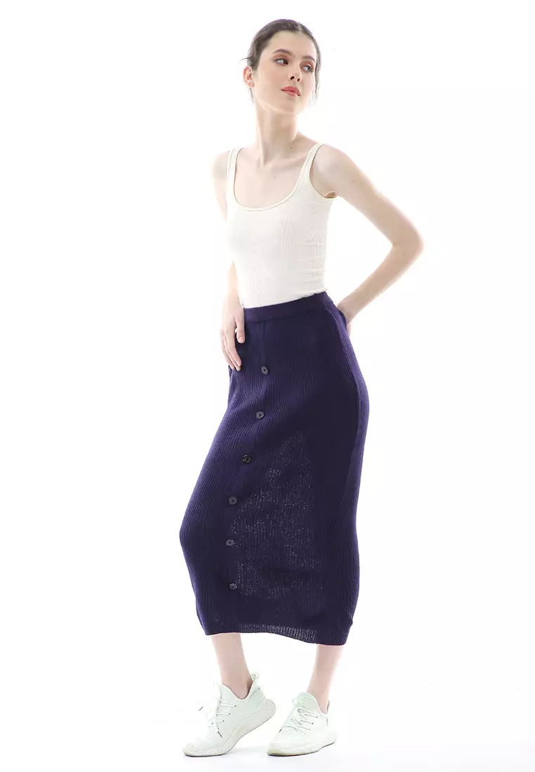 Deliana Rok Rajut Kancing Bawahan Wanita Premium Quality - Navy