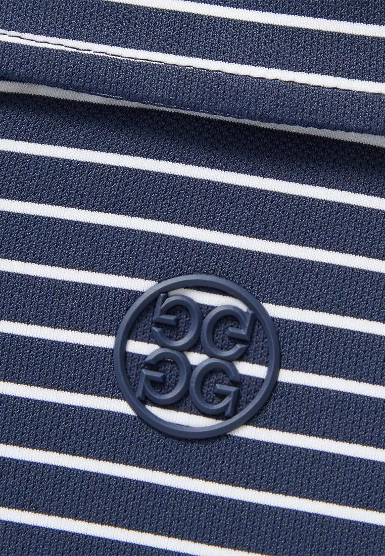 G/Fore Men's Perforated Multi Stripe Tech Jersey Rib Collar Slim Fit Polo