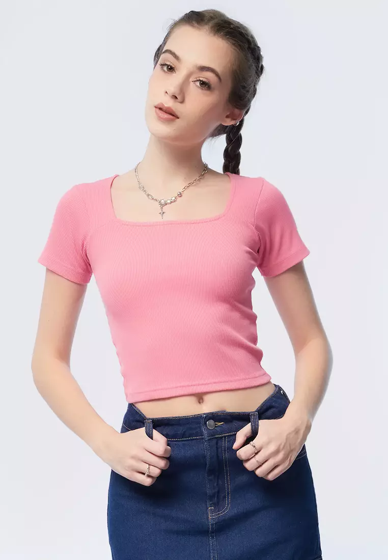 Short Sleeve Square Neck Crop T-Shirt