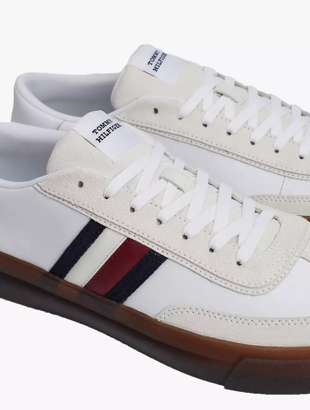 Tommy Hilfiger - Leather Signature Tape Lace-Up Trainers - White - White
