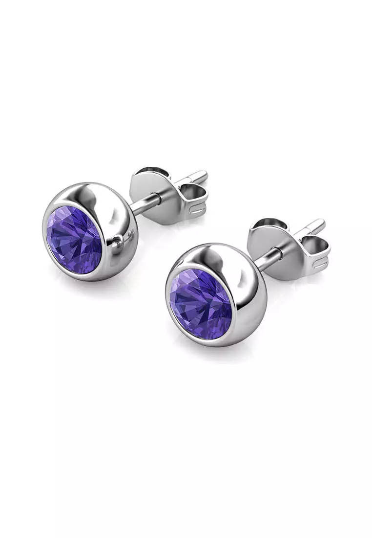 Birth Stone Moon Earring February Amethyst WG - Anting Crystal Swarovski by Her Jewellery