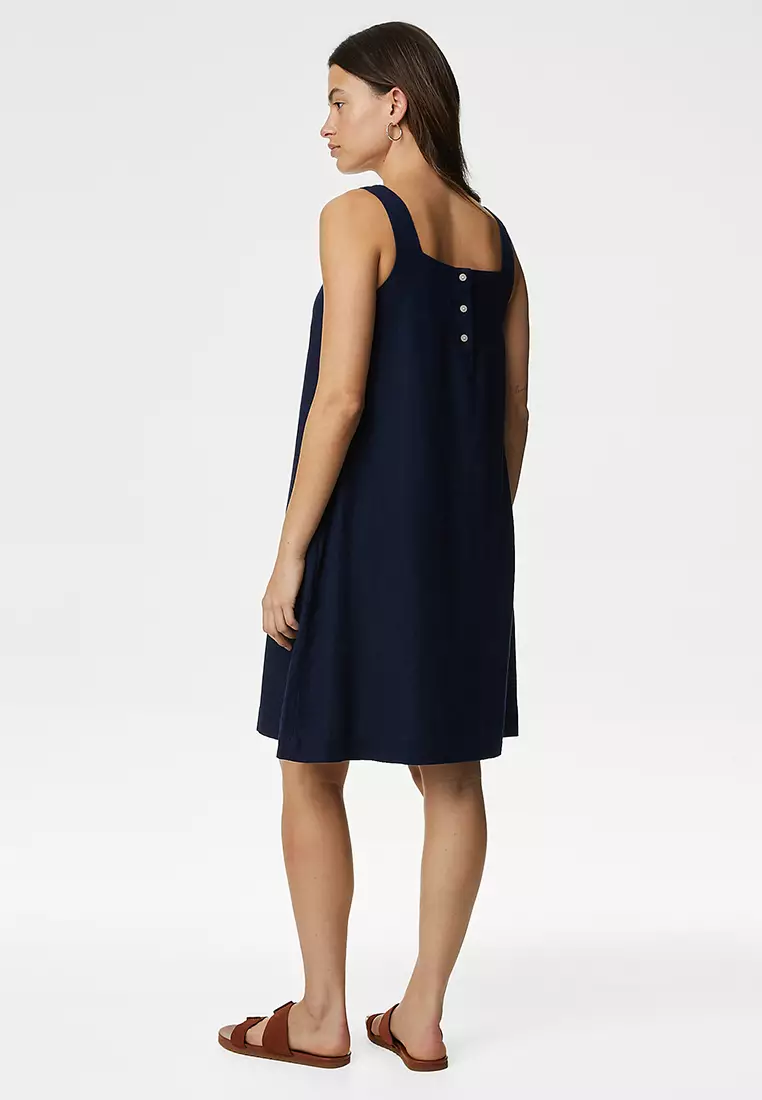 Linen Rich Square Neck Mini Shift Dress