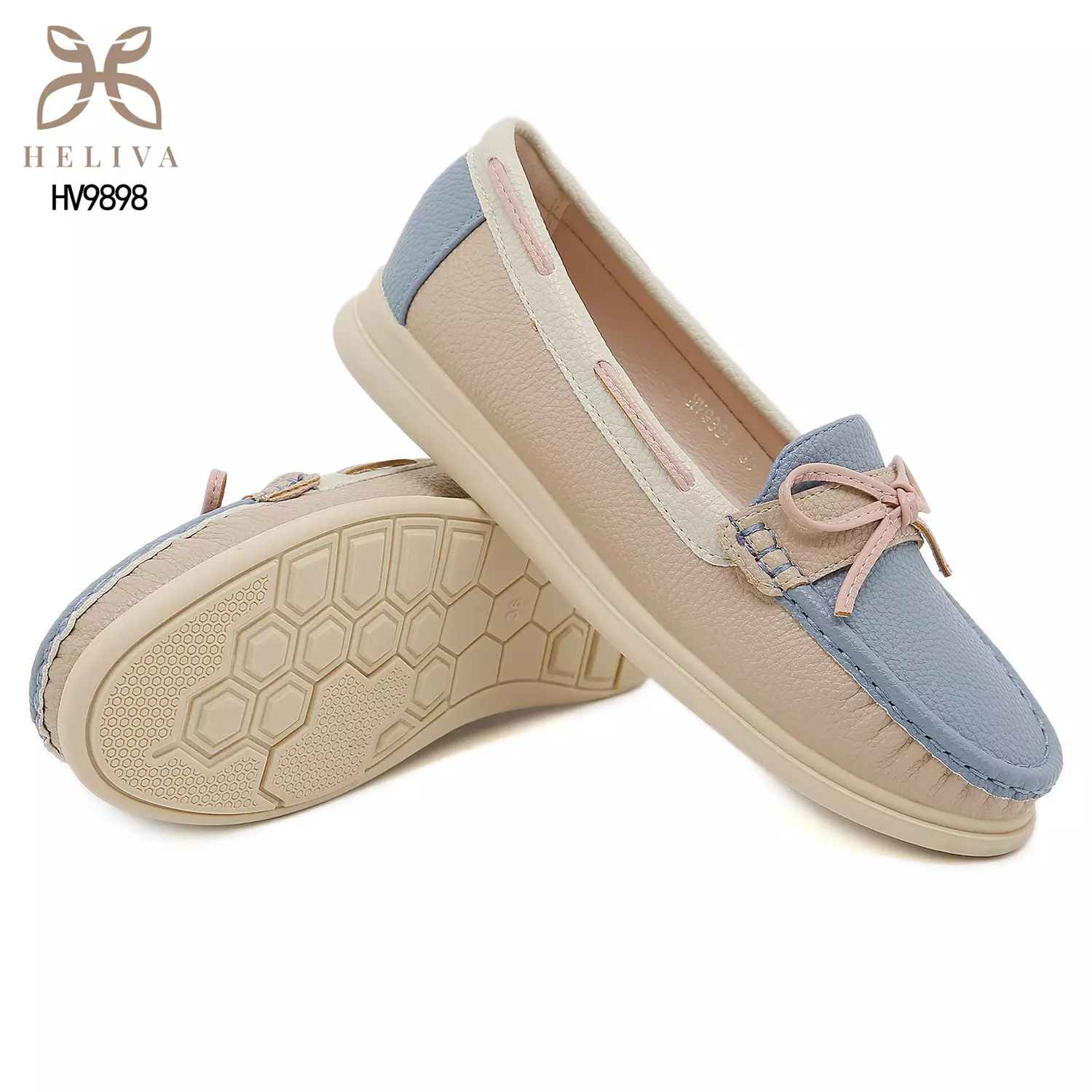 Heliva Miruna Colorblock Moccasin Loafers with Bow Accent HV9898