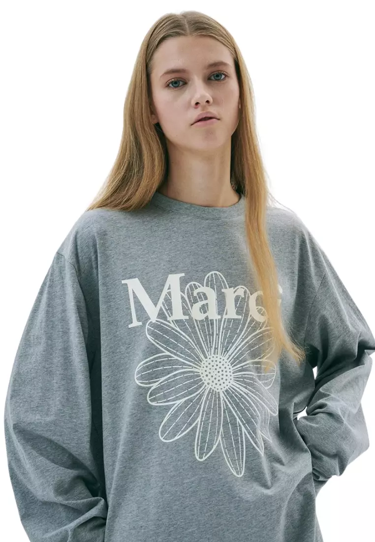 ●Mardi Mercredi●UNISEX TSHIRT LONG SLEEVE FLOWER_GREY UNISEX TSHIRT LONG SLEEVE NO3. FLOWER MAN_GREY - MARDI MERCREDI