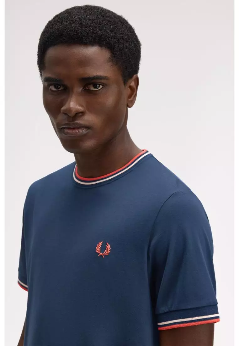 Fred Perry M1588  Twin Tipped T-Shirt (Tennis Blue / Silky Peach / Flamingo Tan)