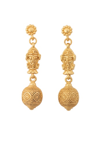 estele gold Estele Gold Plated Antique Matsya Bead Dangle Earrings for Women 653F1AC42724E8GS_1