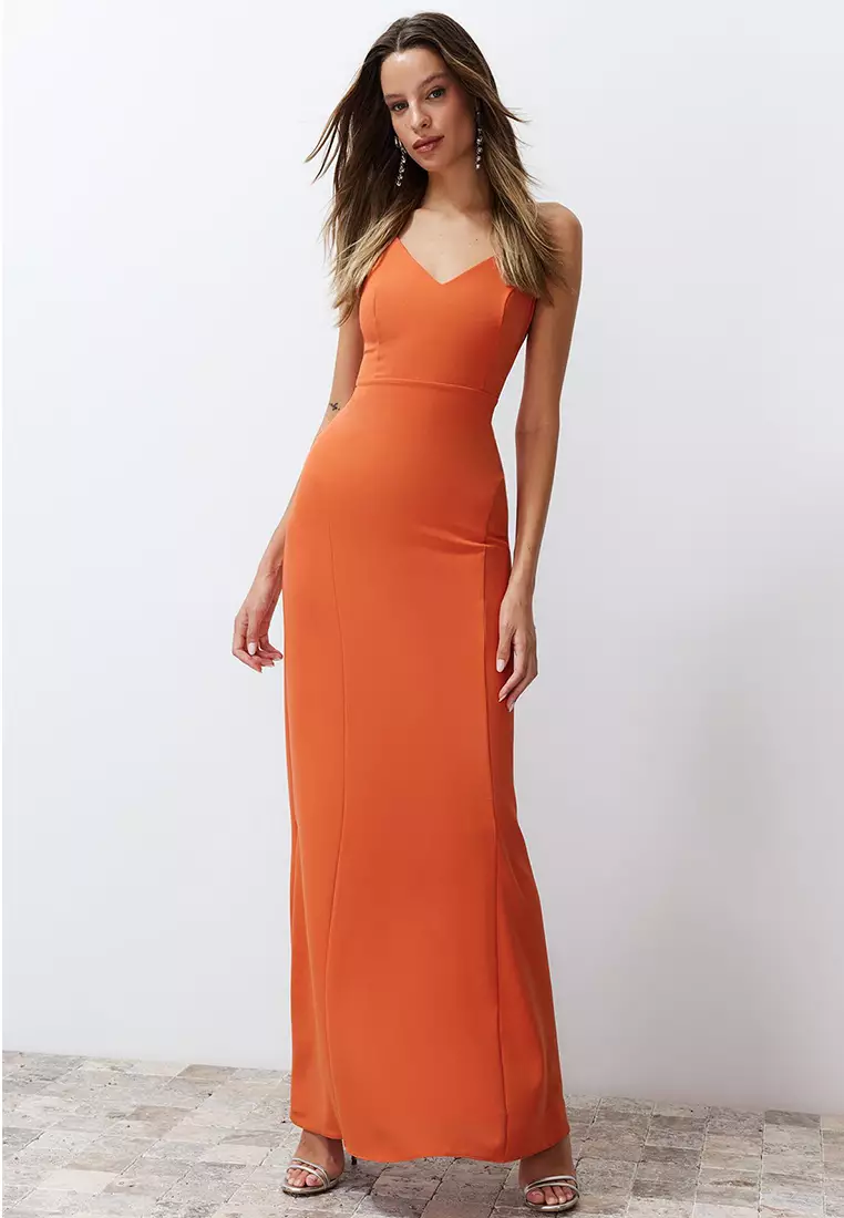 Buy Trendyol V-Neck Fitted Evening Maxi Dress 2025 Online ZALORA