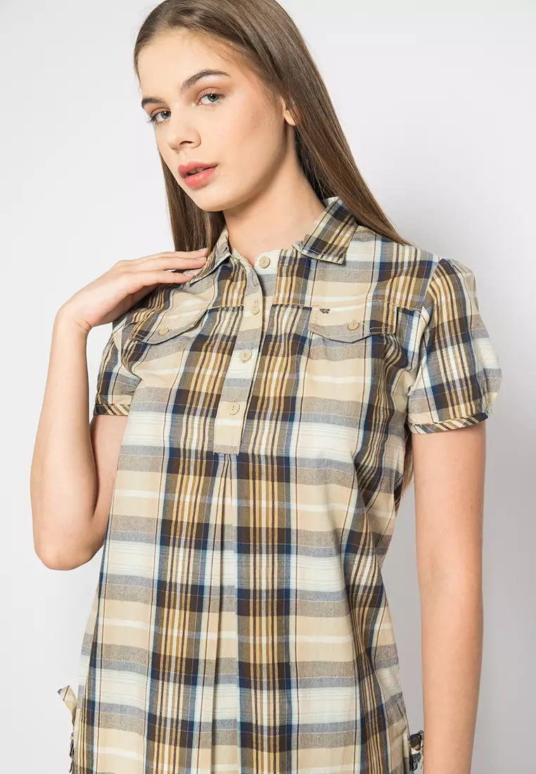 LGS Kemeja Wanita Regular Fit Coklat Motif Salur LLSH Size
