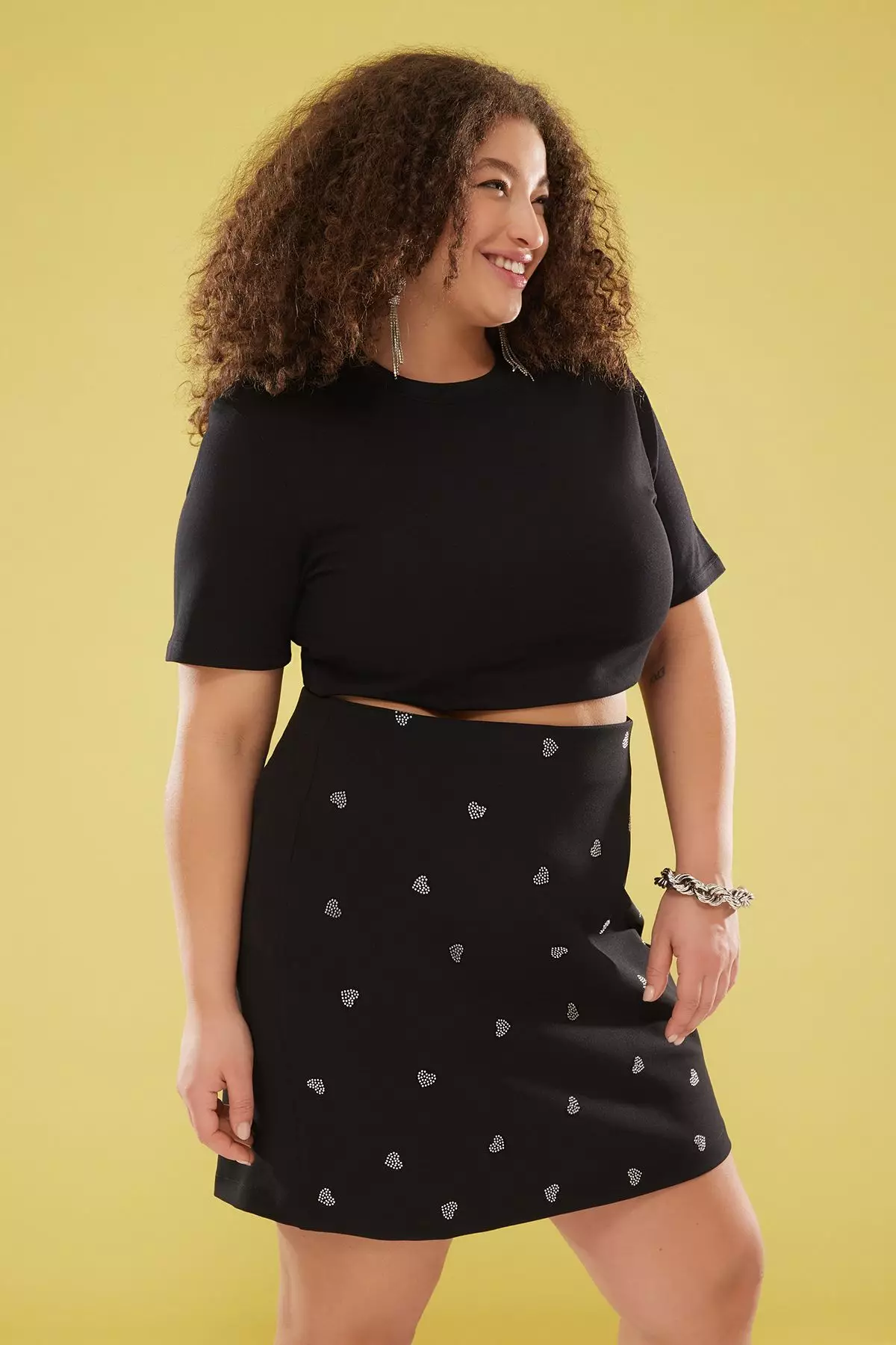 Heart Patterned Stone Mini Woven Plus Size Skirt
