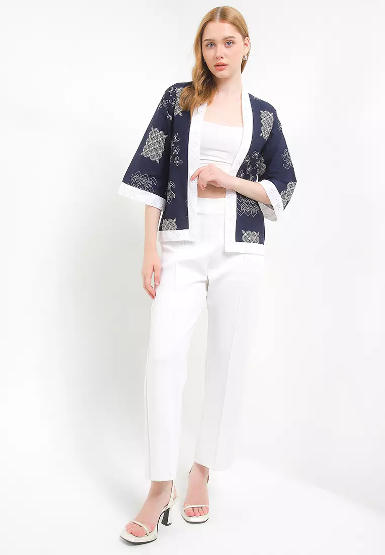 Outer Cardigan Vest Atasan Wanita Ava Batik Garutan Cotton Bordir Navy
