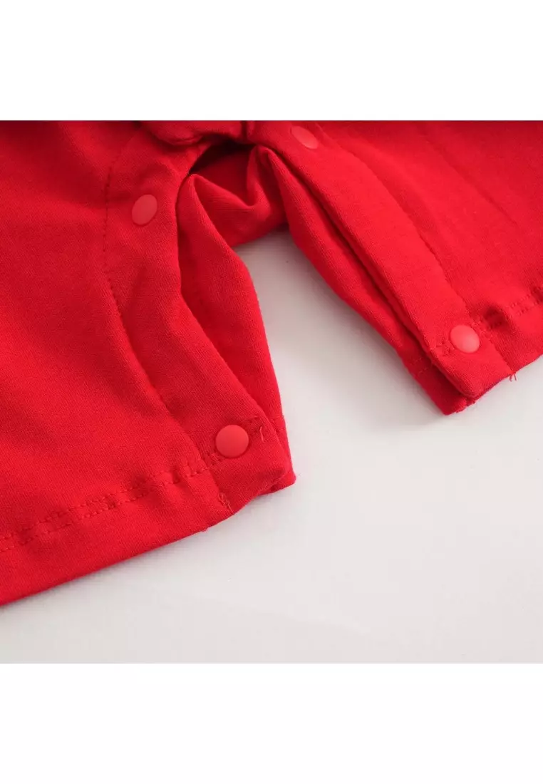 富貴和諧紅色家族裝配金魚圖案嬰兒男孩唐裝漢服爬服 0834