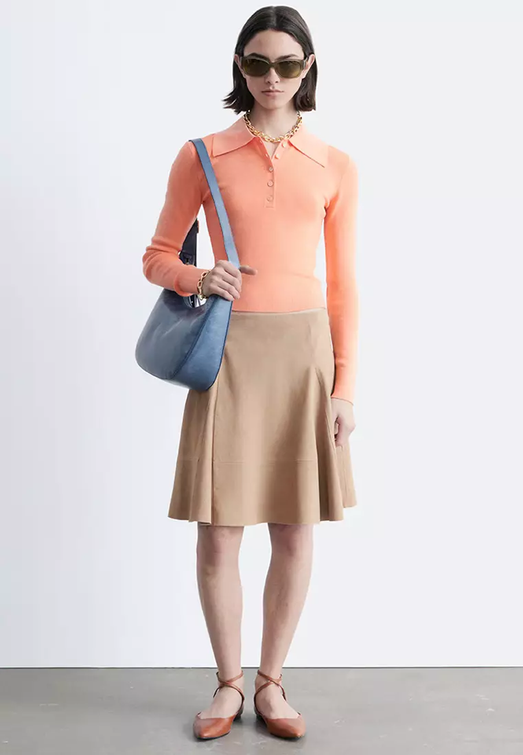 Rib-Knit Merino Wool Polo Top