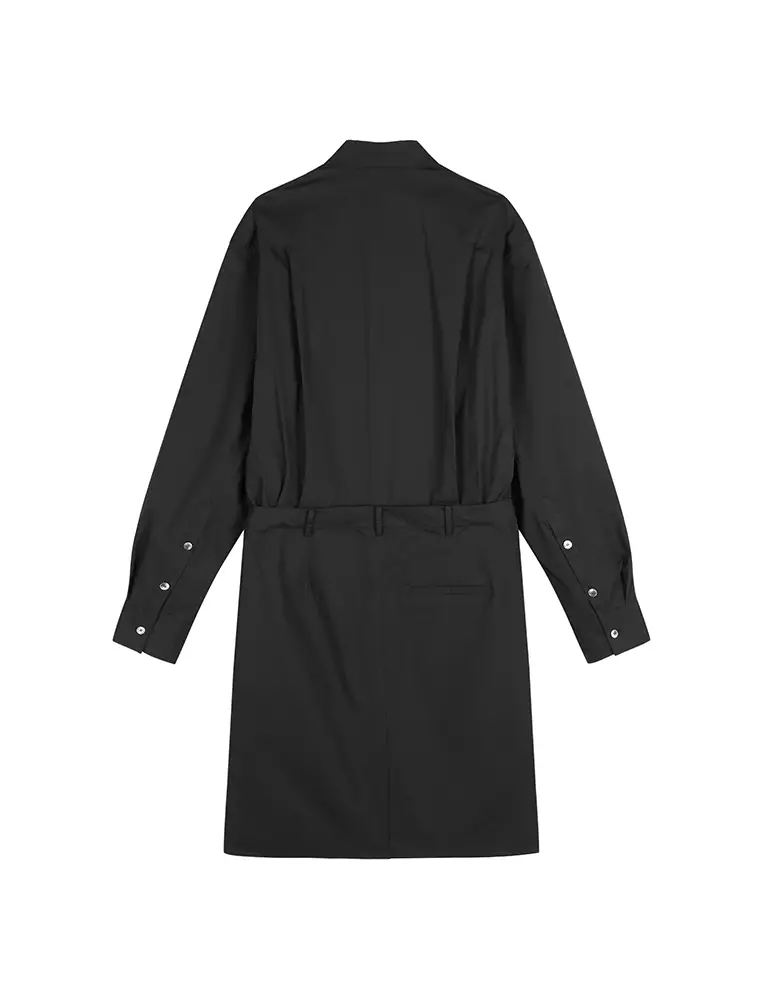 纯色衬衫领长袖连衣裙