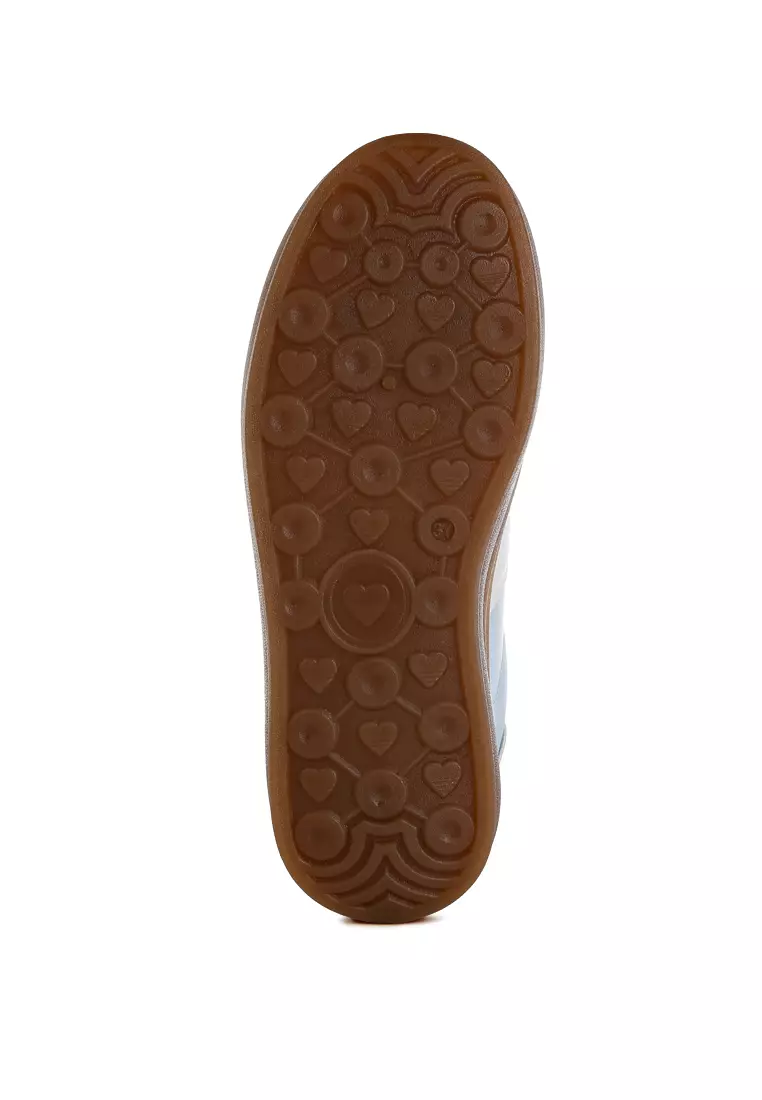 Faux Leather Lace-Up Sneakers in Light Blue