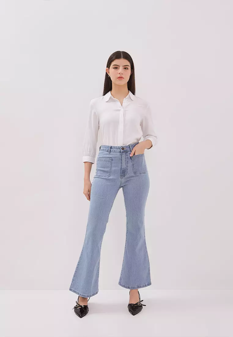 DUST Celana Bell Bottom Denim Laluna Medium Light Blue (D.3834)