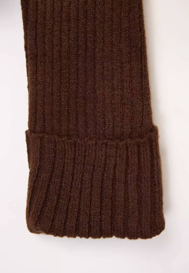 Brown Crop Soft Textured Stand Collar Knitwear Cardigan