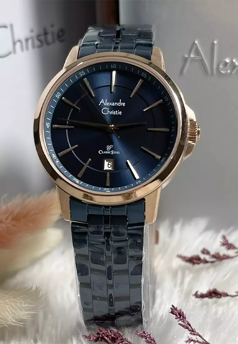 Alexandre Christie - Jam Tangan Analog Wanita - Rosegold Blue - Stainless Steel - 8655LDBURBU